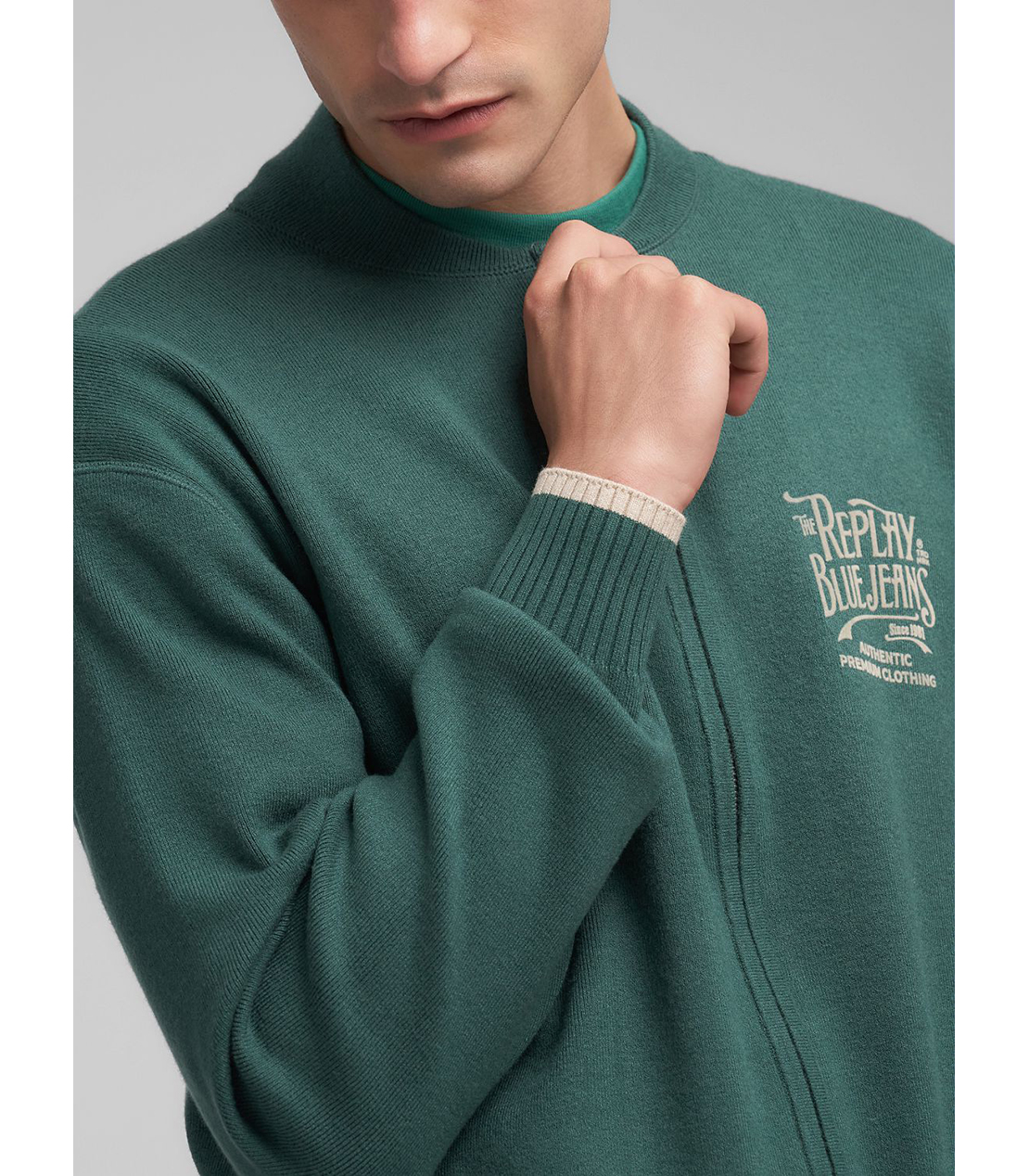 レタリング刺しゅう ジップニット 詳細画像 シーグリーン 6